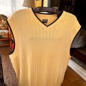 Haggar Men's Yellow Cable-Knit V-Neck Sweater Vest with Black Trim